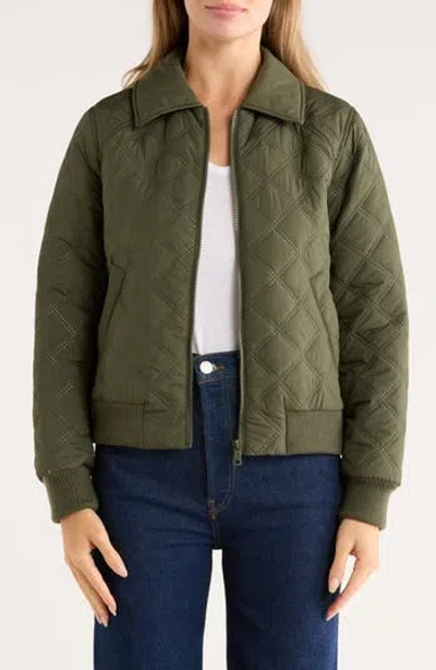 Bernardo Diamond Quilted Bomber Jacket In Green