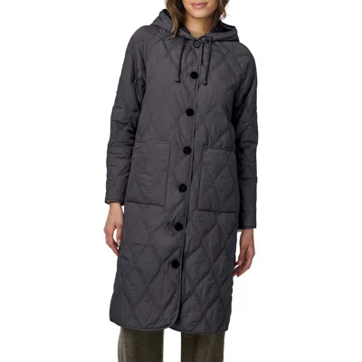 Bernardo Diamond Quilted Hooded Coat In Titan