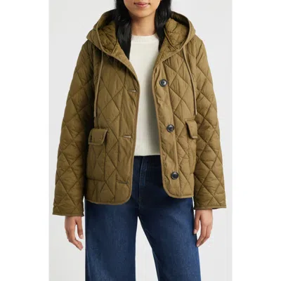 Bernardo Diamond Quilted Hooded Liner Jacket In Green
