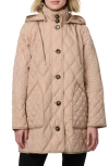 Bernardo Diamond Quilted Hooded Liner Jacket In Taupe