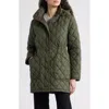 Bernardo Diamond Quilted Hooded Puffer Coat In Green