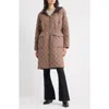 Bernardo Diamond Quilted Hooded Puffer Coat In Brown