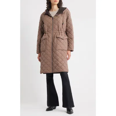 Bernardo Diamond Quilted Hooded Puffer Coat In Brown