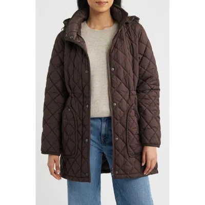 Bernardo Diamond Quilted Hooded Puffer Coat In Brown