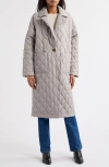 Bernardo Diamond Quilted Long Coat In Gray