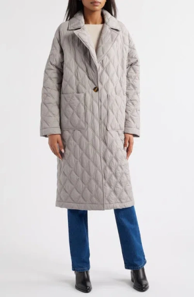 Bernardo Diamond Quilted Long Coat In Gray