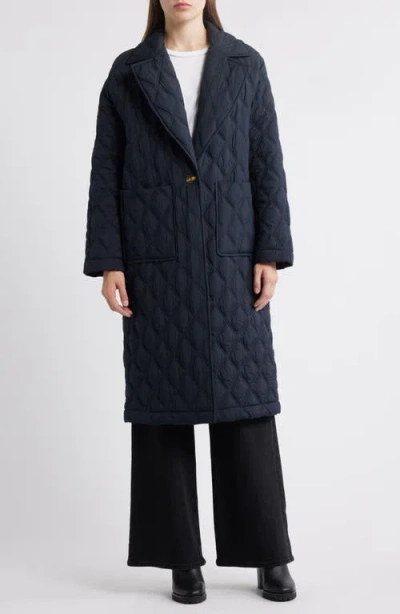 Bernardo Diamond Quilted Long Coat In Blue