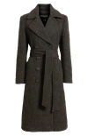 Bernardo Double Breasted Belted Coat In Brown