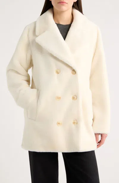 Bernardo Double Breasted Faux Fur Coat In White