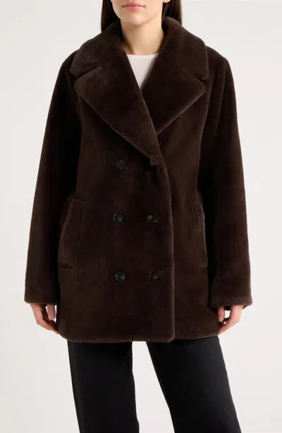 Bernardo Double Breasted Faux Fur Coat In Brown