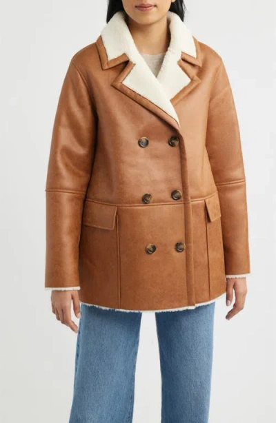 Bernardo Double Breasted Faux Shearling Coat In Multi