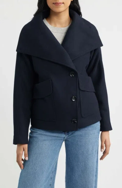 Bernardo Double Breasted Flannel Coat In Blue