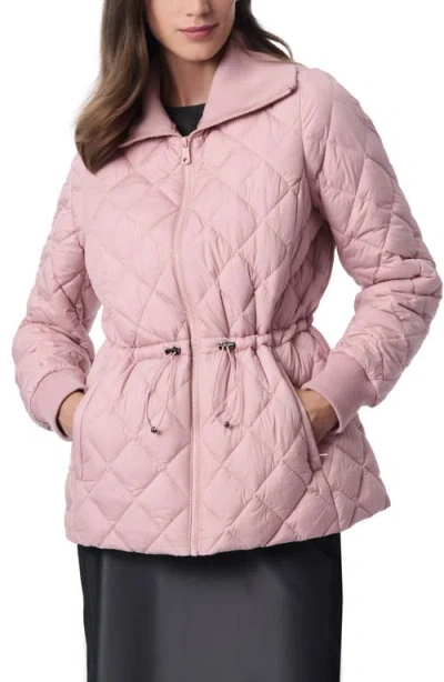 Bernardo Drawcord Waist Quilted Puffer Coat In Blush