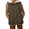 Bernardo Chevron Quilted Faux Shearling Lined Recycled Polyester Reversible Vest In Green
