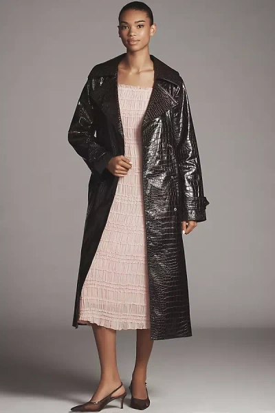 Bernardo Embossed Faux-croc Trench Coat Jacket In Brown