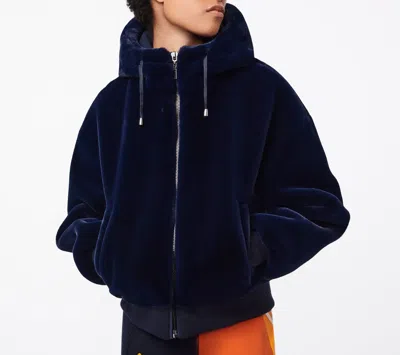 Bernardo Faux Beaver Hoodie In Blue