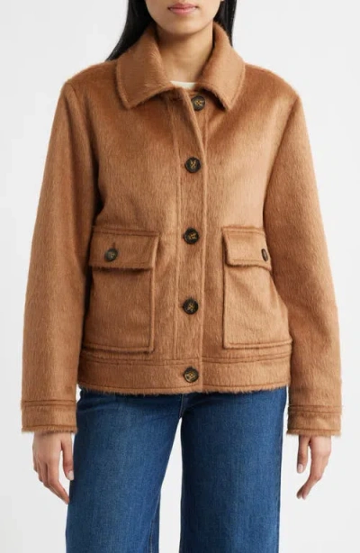 Bernardo Faux Calf Hair Trucker Jacket In Brown