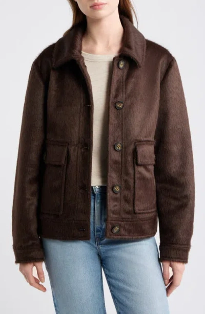 Bernardo Faux Calf Hair Trucker Jacket In Brown