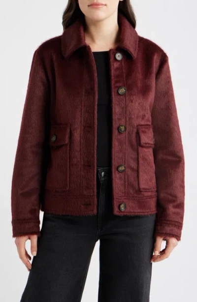 Bernardo Faux Calf Hair Trucker Jacket In Burgundy