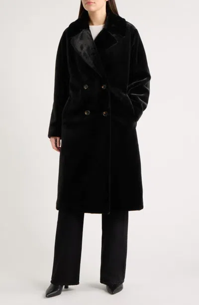 Bernardo Faux Fur Double Breasted Long Coat In Black