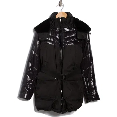 Bernardo Faux Fur Lined Hooded Puffer Jacket In Black