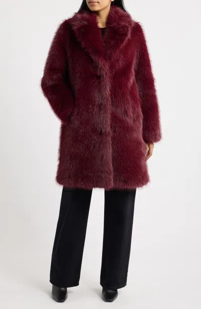Bernardo Faux Fur Mid Length Coat In Red