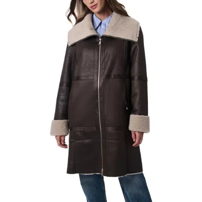 Bernardo Faux Leather & Faux Fur Reversible Coat In Dark Brown/taupe