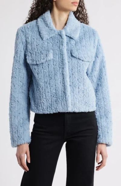 Bernardo Faux Shearling Crop Jacket In Blue