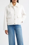 Bernardo Faux Shearling Lined Crop Jacket In White