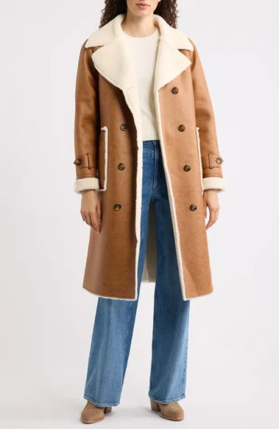 Bernardo Faux Shearling Long Coat In Nude