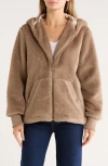 Bernardo Faux Shearling Zip Hoodie In Brown