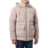 Bernardo Faux Suede Hooded Puffer Jacket In Stone