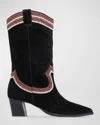 BERNARDO FREMONT EMBROIDERED SUEDE WESTERN BOOTS