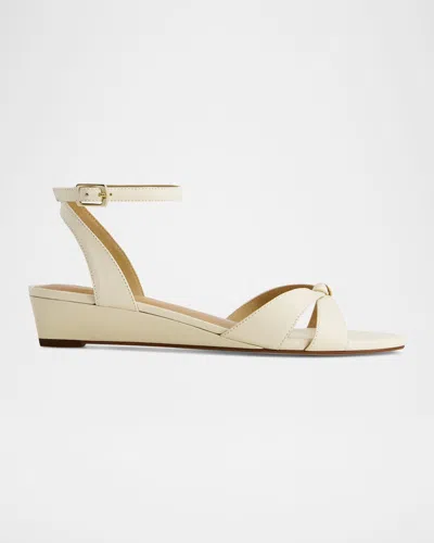 Bernardo Garcel Leather Knot Wedge Sandals In Eggshell Antique Calf