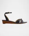 Bernardo Garcel Leather Knot Wedge Sandals In Navy Antinque Calf