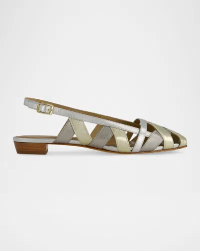 Bernardo Glinda Woven Leather Slingback Ballerina Flats In Metallic Antique Calf