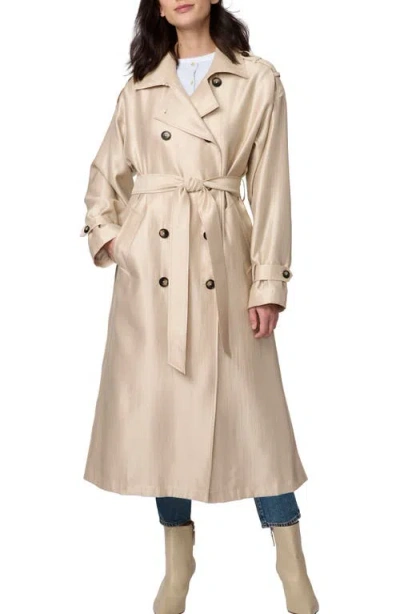 Bernardo Golden Luster Double Breasted Trench Coat In Light Khaki
