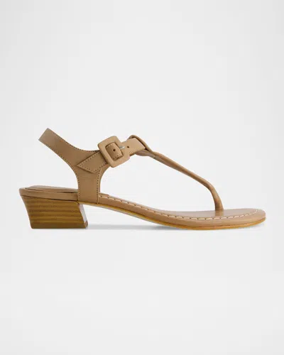 Bernardo Goya Leather T-strap Low Sandals In Sand Glove Leather