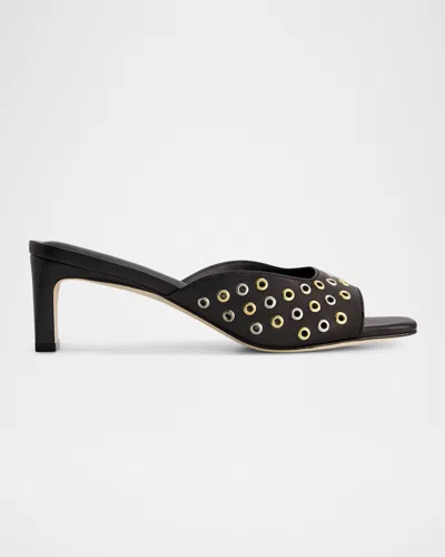 Bernardo Grommet Leather Slide Mule Sandals In Black