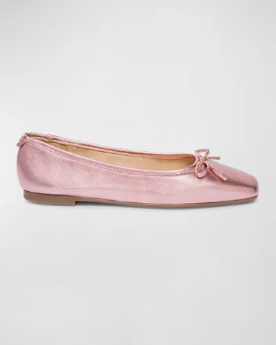 Bernardo Gwynn Metallic Bow Ballerina Flats In Light Pink Metallic Nappa Mestico