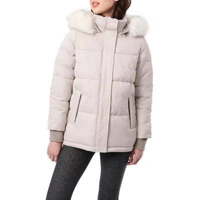 Bernardo Heavy Puffer With Faux Fur Trim Hood In Grey