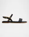 Bernardo Henre Leather Flat Slingback Sandals In Navy Antinque Calf