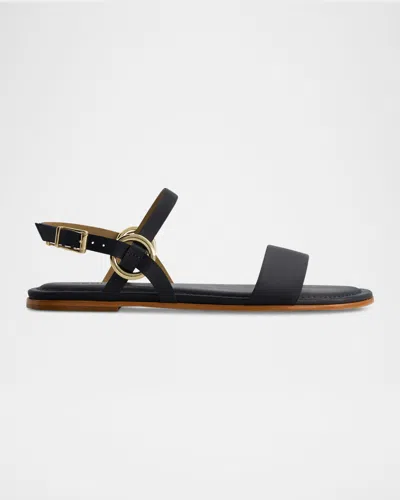 Bernardo Henre Leather Flat Slingback Sandals In Black