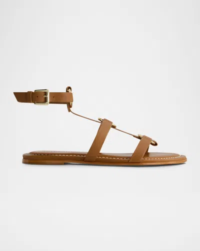 Bernardo Hera Leather Flat Gladiator Sandals In Luggage Antique Calf