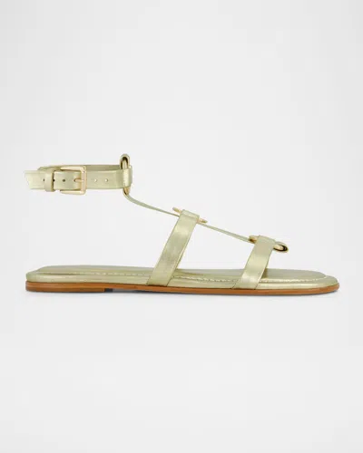 BERNARDO HERA METALLIC FLAT GLADIATOR SANDALS