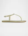 Bernardo Hercu Metallic Ankle-strap Flat Sandals In Champagne Metallic Antique Calf