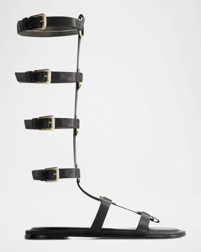 Bernardo Hero Leather Tall Gladiator Sandals In Black Antique Calf