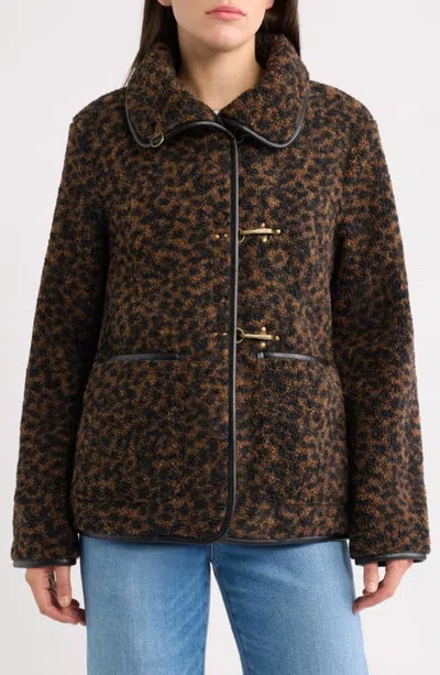 Bernardo High Pile Fleece Coat In Brown Leopard