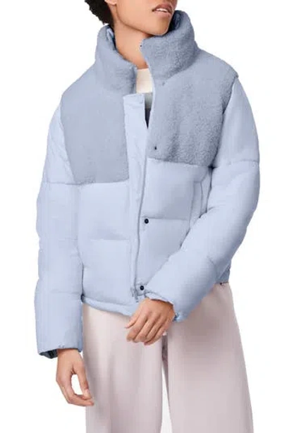 Bernardo High Pile Fleece Contrast Short Puffer Jacket In Blue