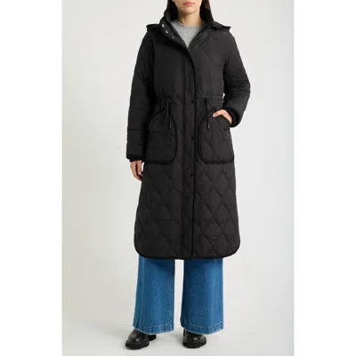 Bernardo Hooded Diamond Quilted Long Coat In Black